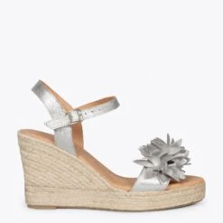 ZAHARA - Espadrilles Hautes Avec Fleurs ARGENTÉ