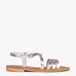 IXORA - Sandales Plates Pour Femme Avec Fermeture à Boucle ARGENTÉ