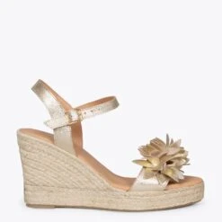 ZAHARA - Espadrilles Hautes Avec Fleurs DORÉ