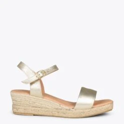 JEREZ – Sandales Compensées En Jute Métallisées DORÉ