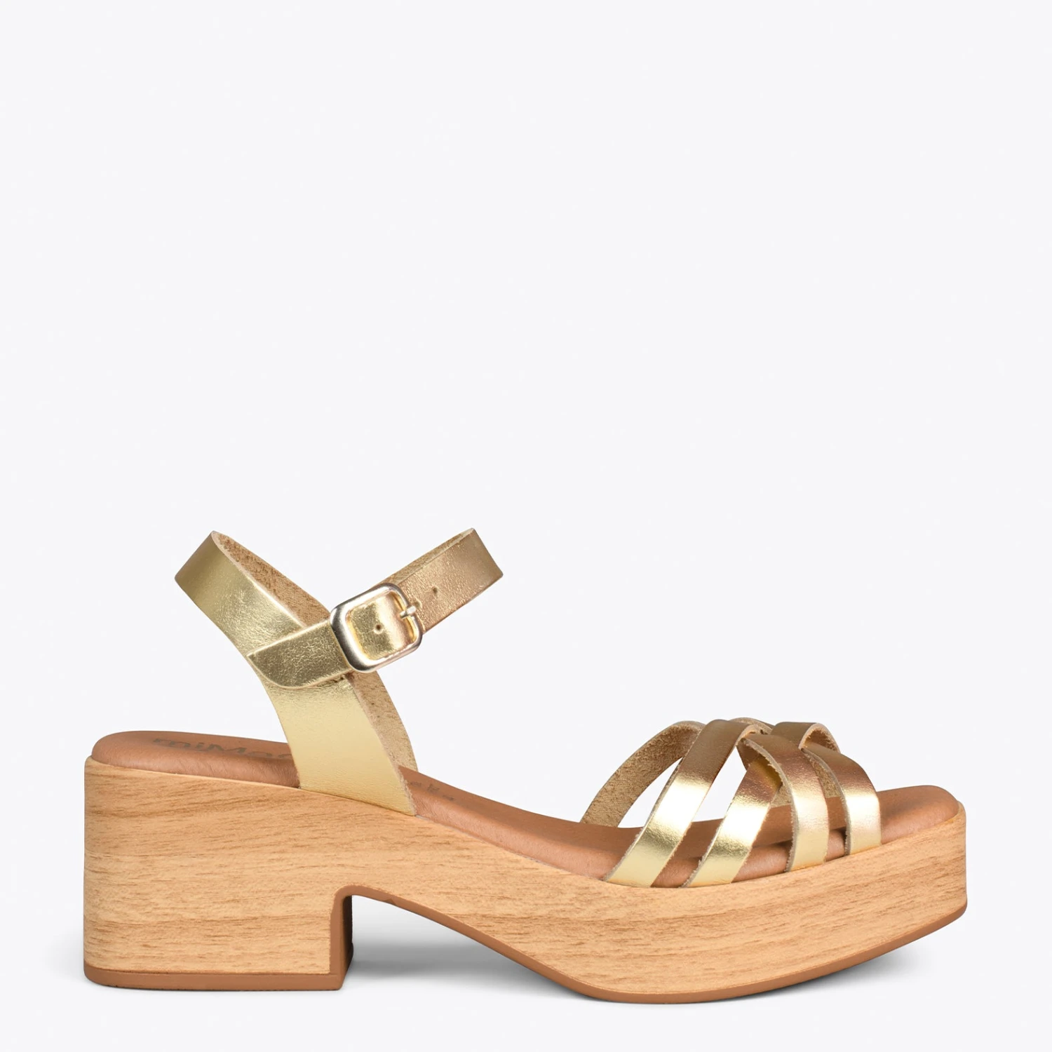 WOOD – Sandales Multibrides Imitation Bois DORÉ