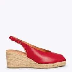 MOJÁCAR - Espadrilles Compensées ROUGE Talon Ouvert