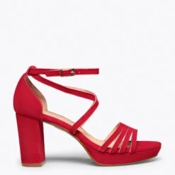 SUNNY - Sandale En Daim ROUGE à Brides Croisées Et Talon épais