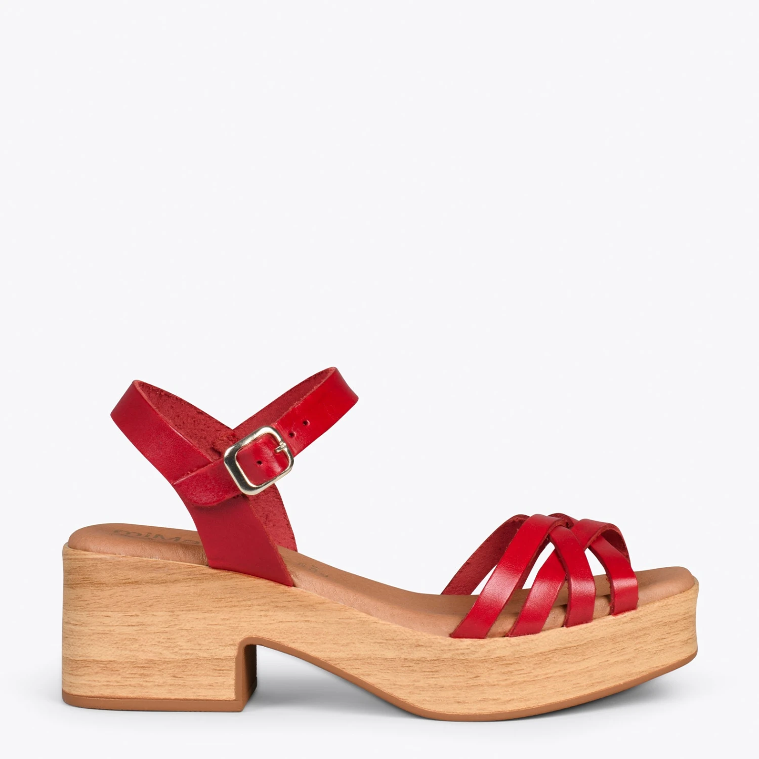 WOOD – Sandales Multibrides Imitation Bois ROUGE