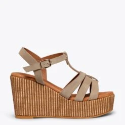 AMBER - Sandales Compensées TAUPE Avec Plateforme En Raphia