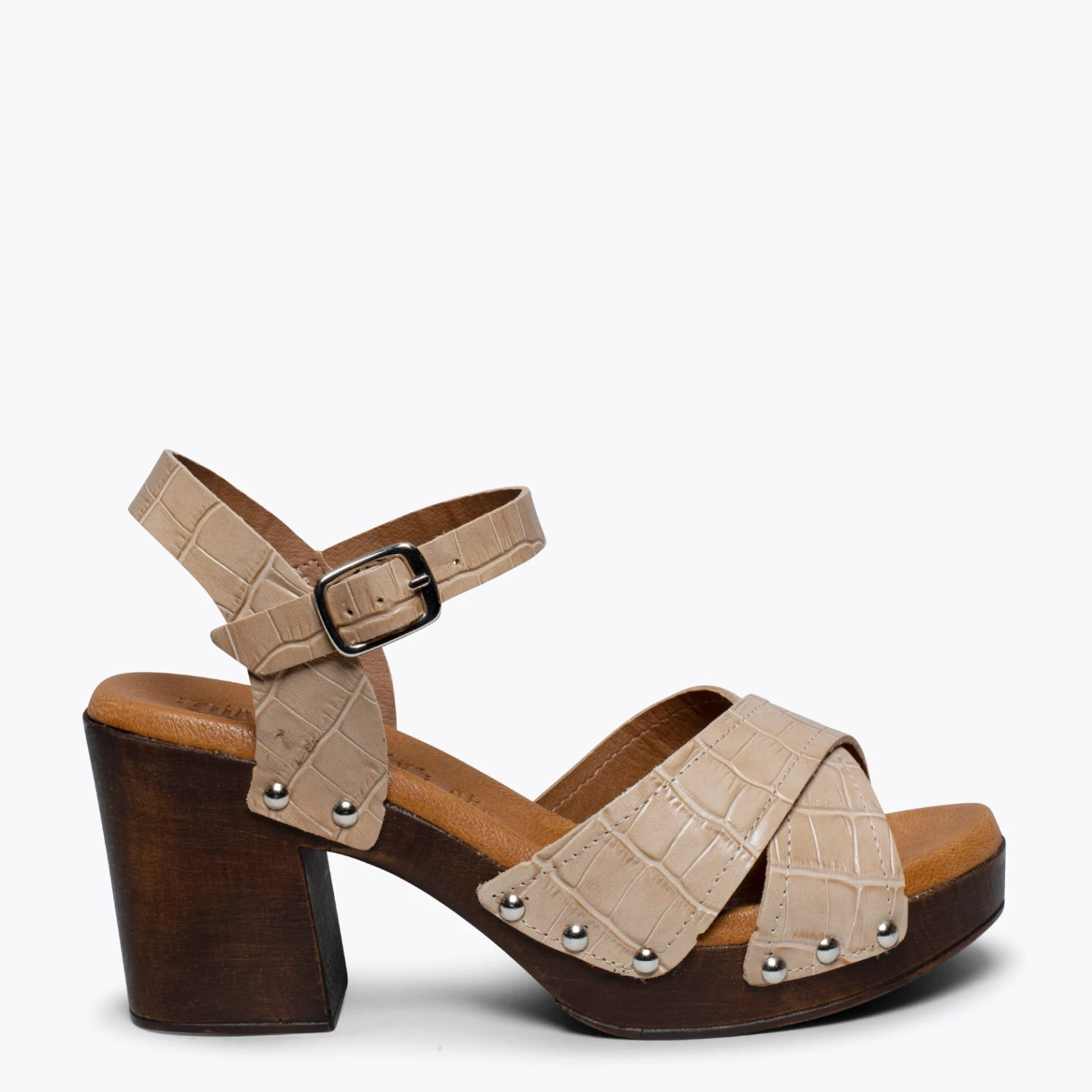 IBIZA - Sandale En Bois BEIGE Crocodile