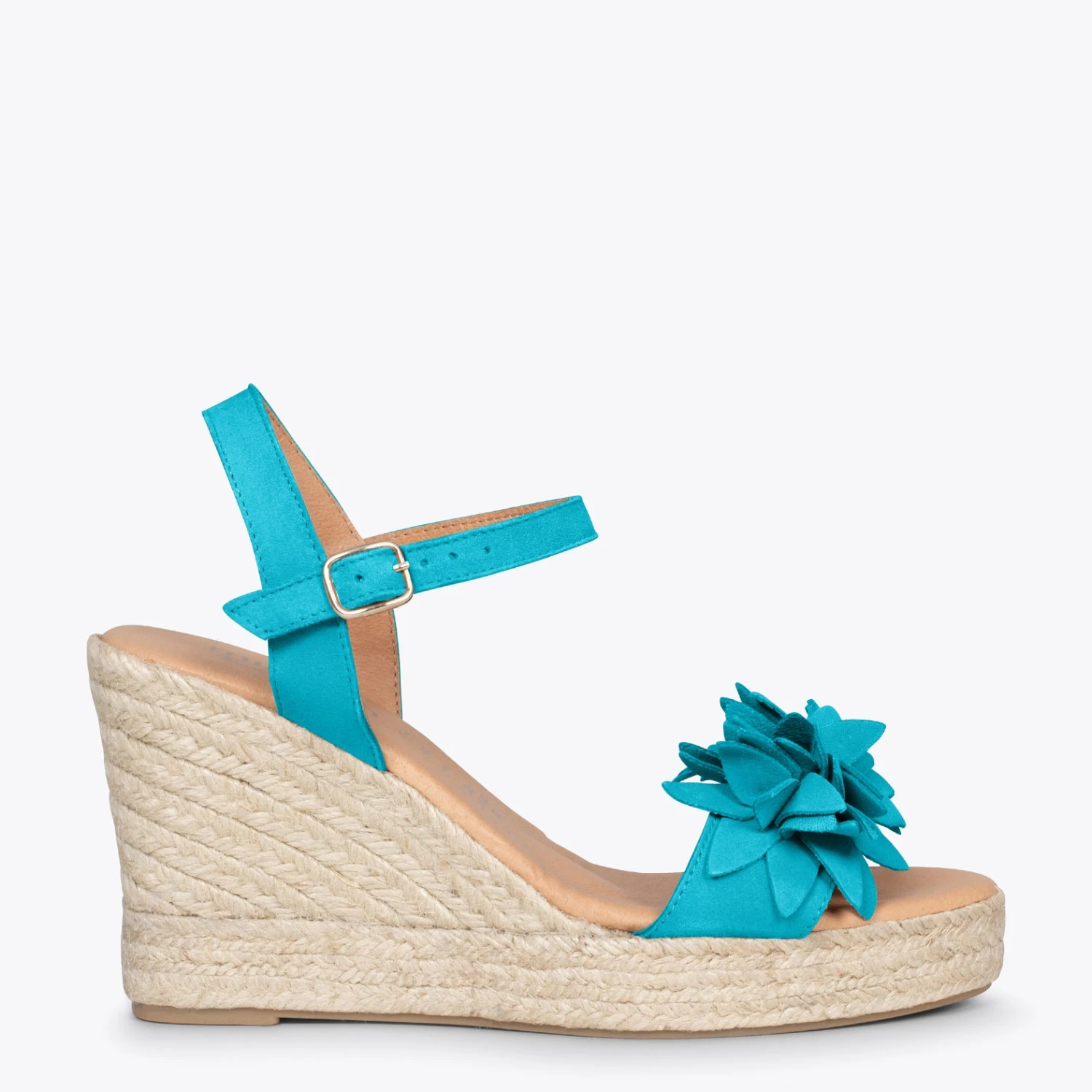 ZAHARA - Espadrilles Hautes Avec Fleurs TURQUOISE