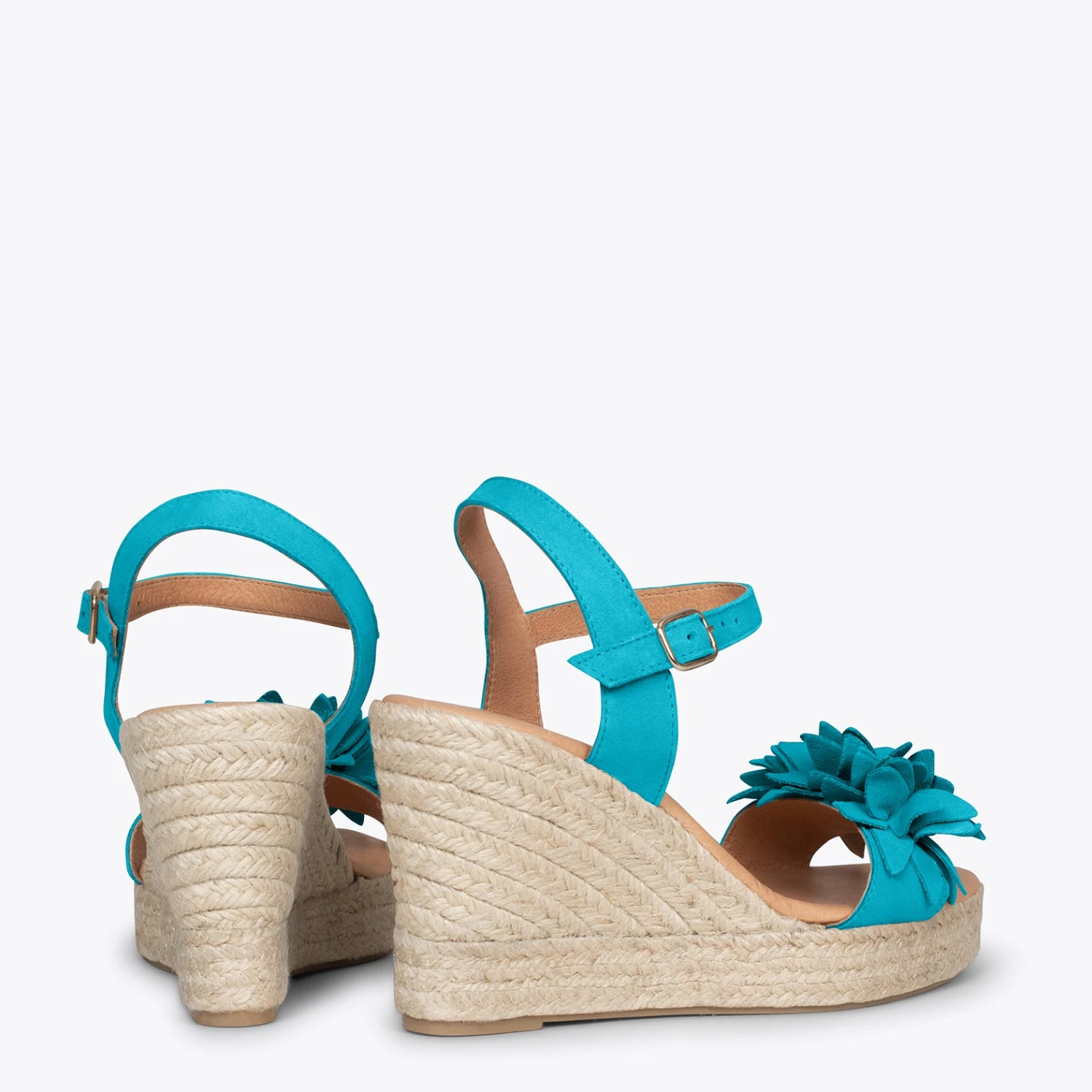 ZAHARA - Espadrilles Hautes Avec Fleurs TURQUOISE – Image 3