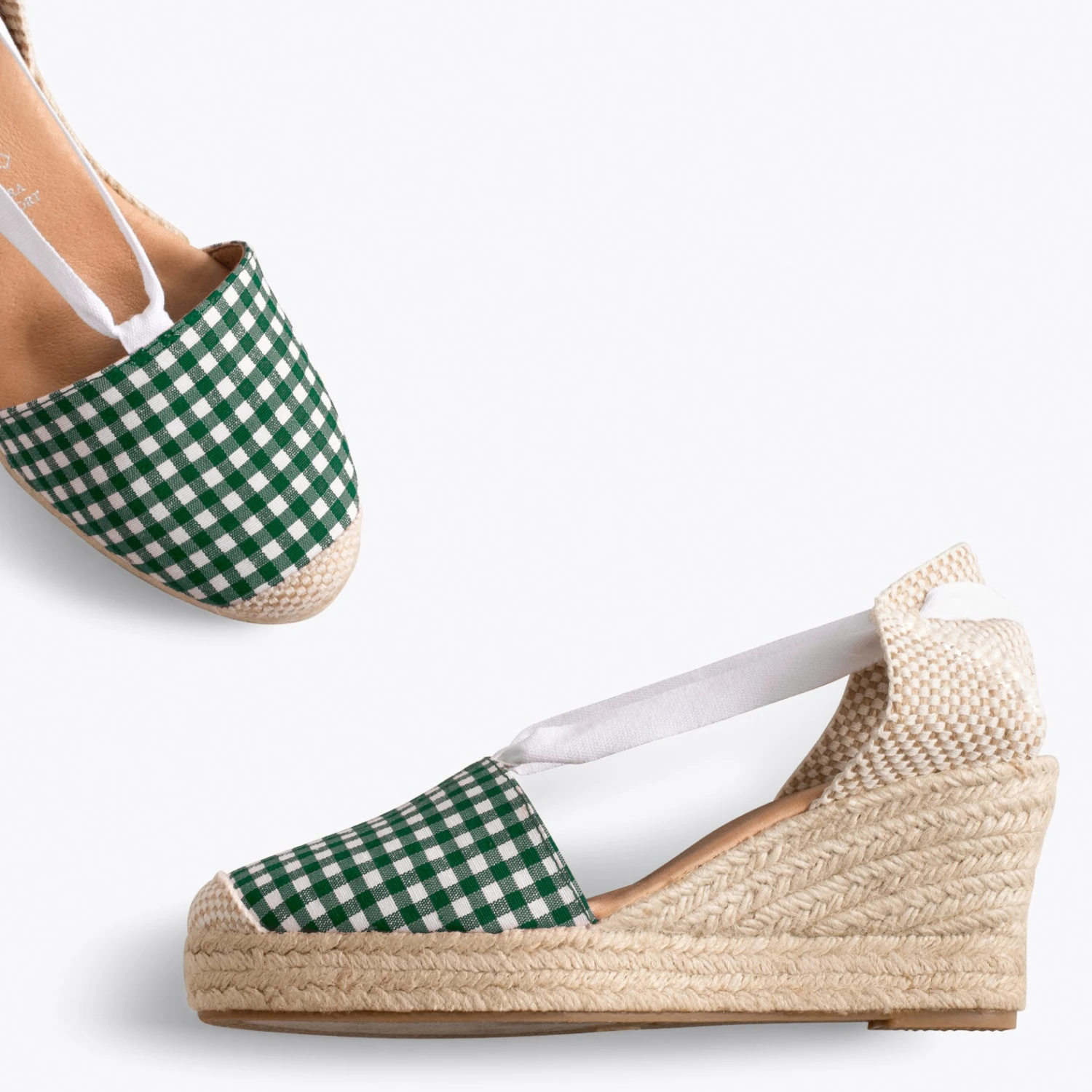 VERA - Espadrilles à Carreaux Vichy VERT Avec Lacets – Image 2