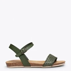 AIRE - Sandales Plates VERT à Bride Tressée