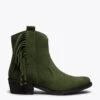 BOHO- Bottines VERT Style Cowboy Avec Franges