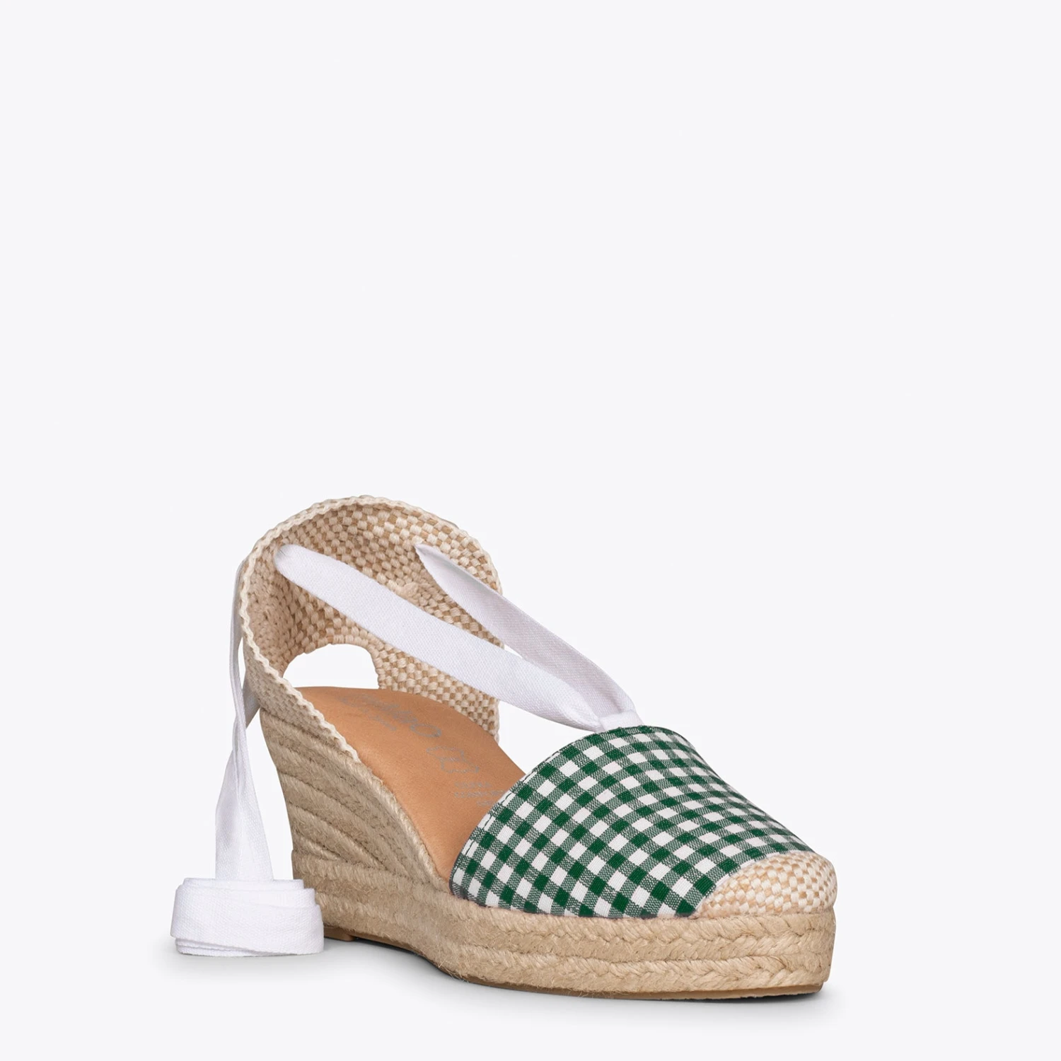 VERA - Espadrilles à Carreaux Vichy VERT Avec Lacets – Image 4