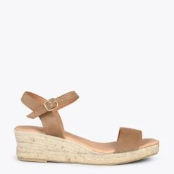 JEREZ – Sandales Compensées En Jute Et Cuir TAUPE