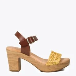 RELAX - Sandales Ă Talon En Raphia MOUTARDE