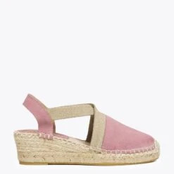 EIVISSA - Espadrille à Talon Compensé ROSE Avec élastiques Métalliques