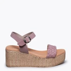 VAGUE - Sandale Compensée ROSE Avec Bande Tressée