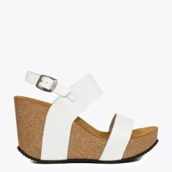 TRENDY - Sandale BIO Avec Semelle Compensée BLANC