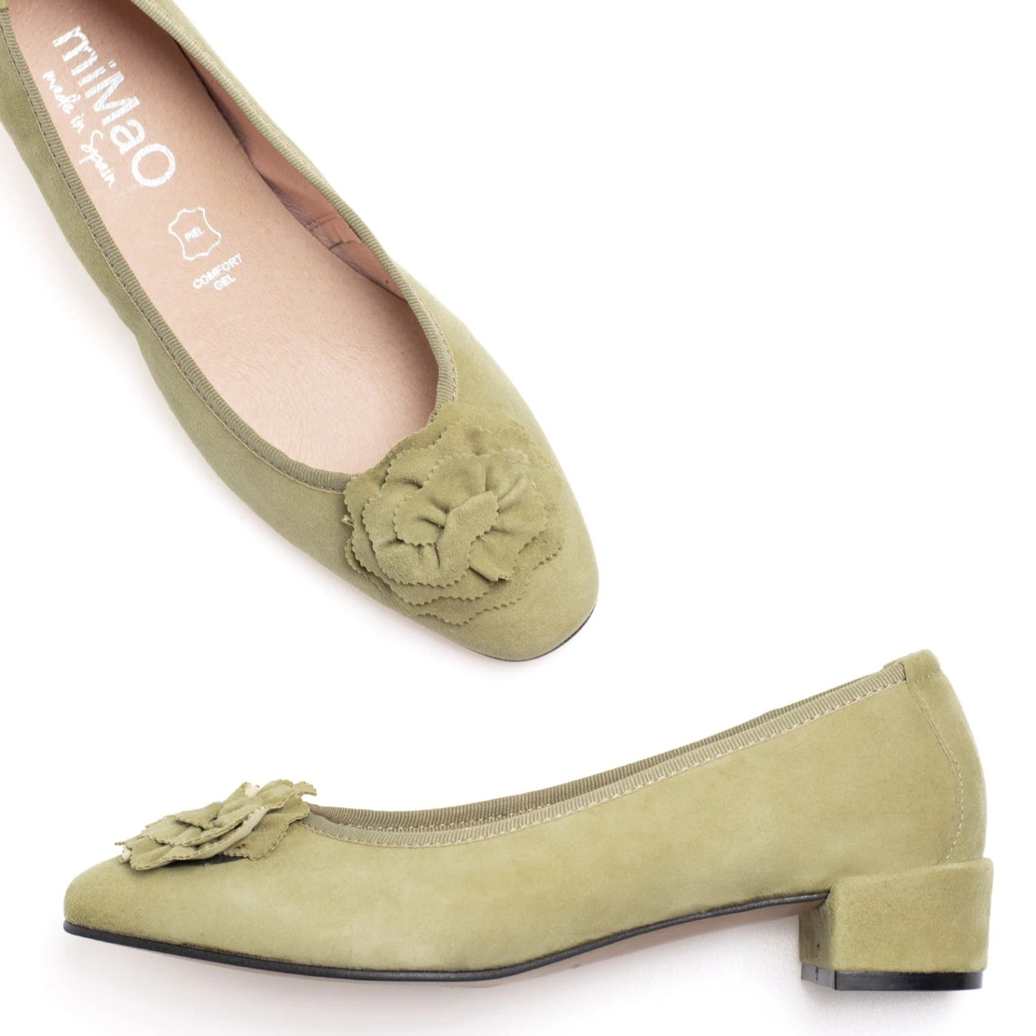 FLEUR- Ballerine En Daim Avec Fleur VERT – Image 5