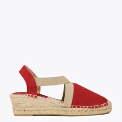 EIVISSA - Espadrille à Talon Compensé ROUGE Avec élastiques Métalliques