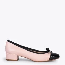 GLAMOUR – Ballerines En Cuir Avec Talon Haut Et Bout En Vernis NUDE