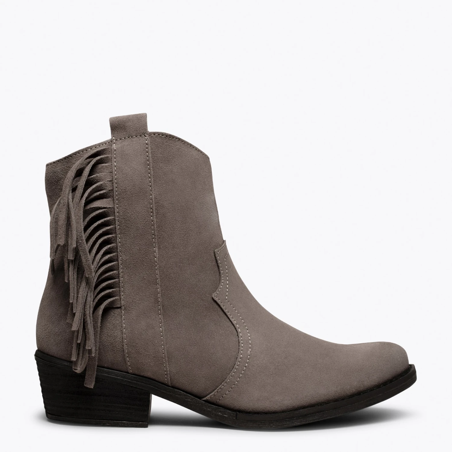 BOHO- Bottines GRIS Style Cowboy Avec Franges