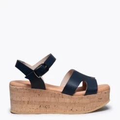 HACHE - Sandale Avec Talon En Liège BLEU MARINE