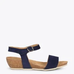 OAK – Sandales Compensées Bio En Nubuck BLEU MARINE