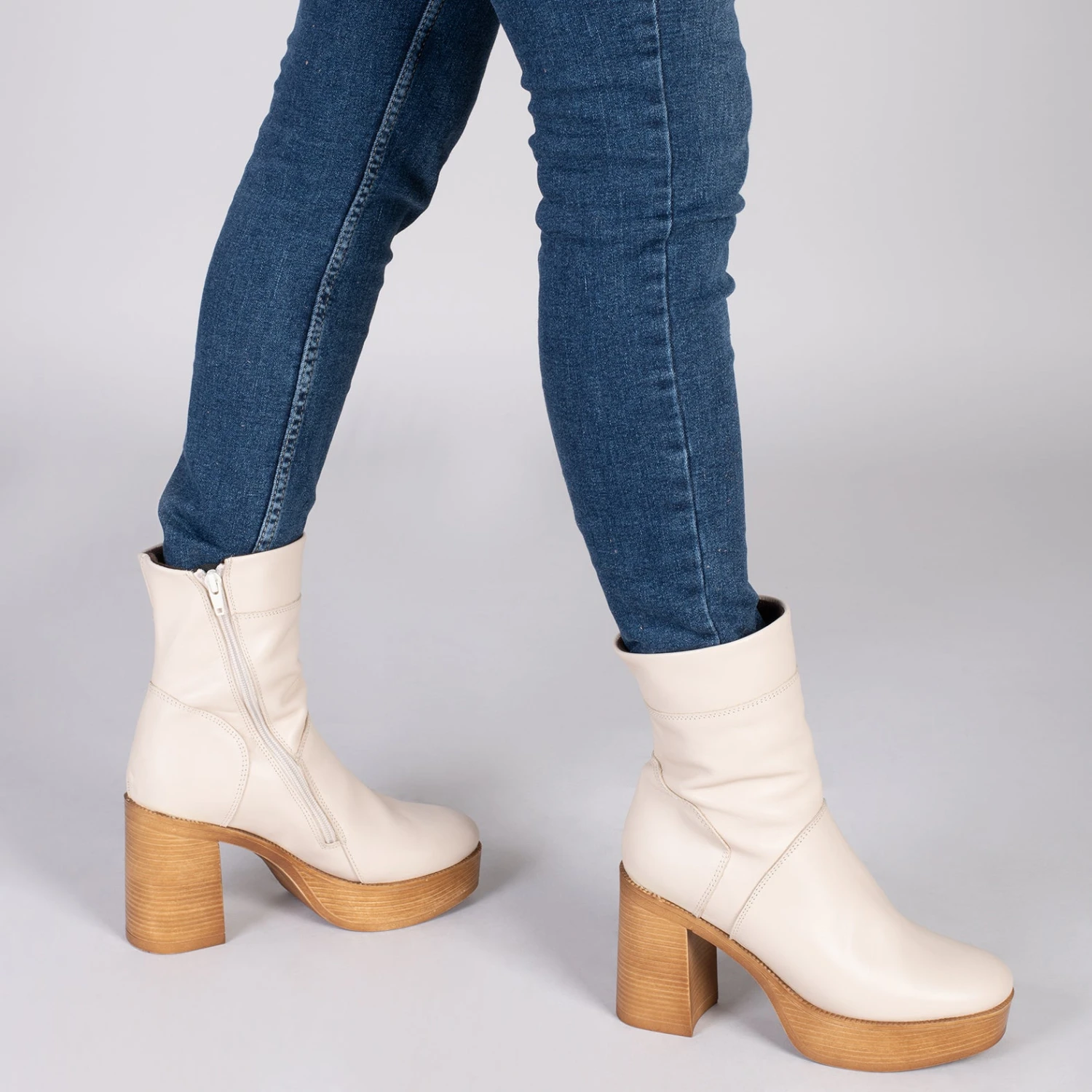 SOUL - Bottines à Tige Haute En Cuir Nappa BEIGE – Image 5