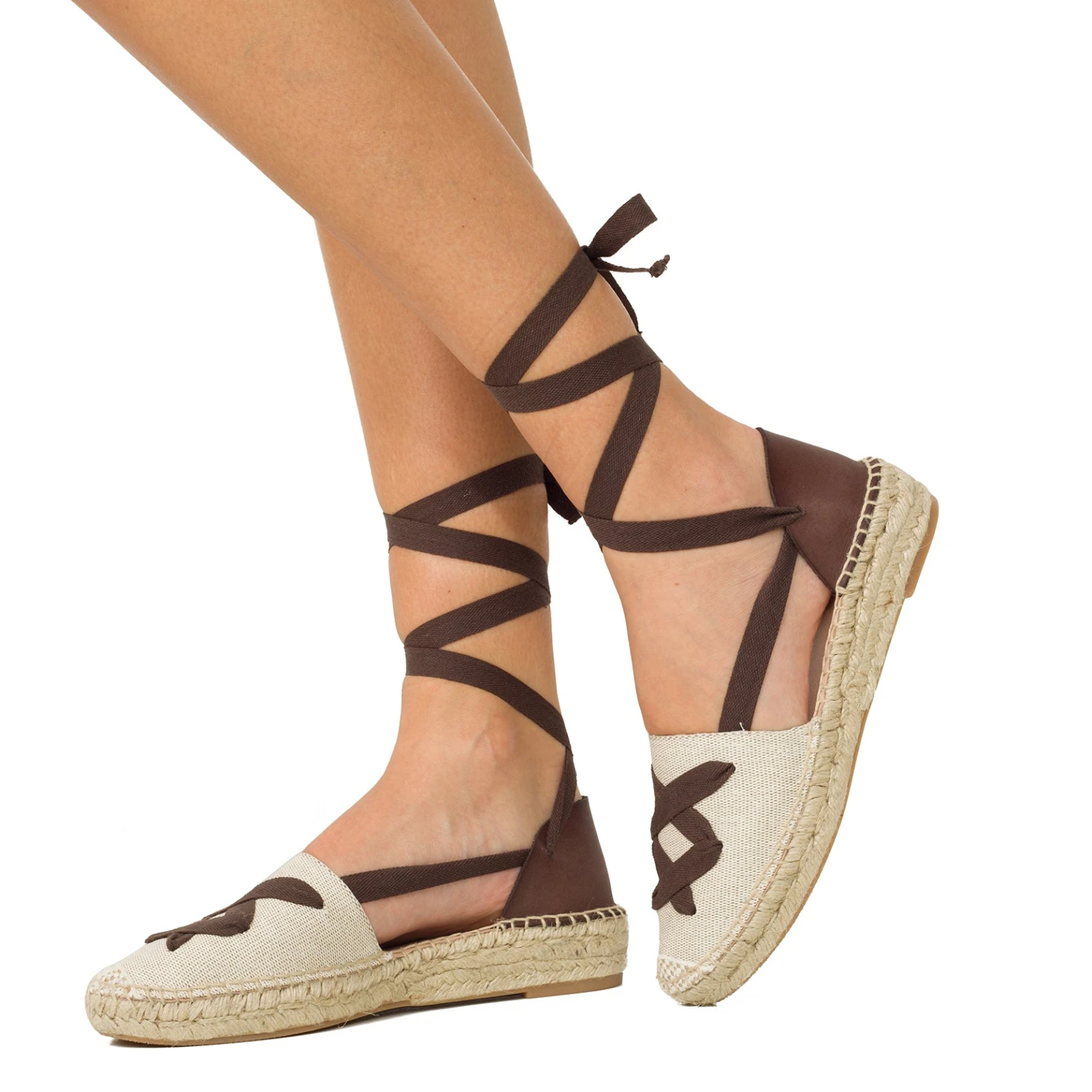 VALENCIANA- ESPADRILLE À LACETS BEIGE/MARRON – Image 6