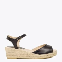 LUNE- ESPADRILLES COMPENSÉES AVEC LANIÈRE ET BRIDE NOIR
