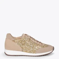GLITTER - Baskets En Cuir BEIGE Pour Femme