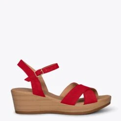 MAR - Compensées Basic Et Confortables En Cuir ROUGE